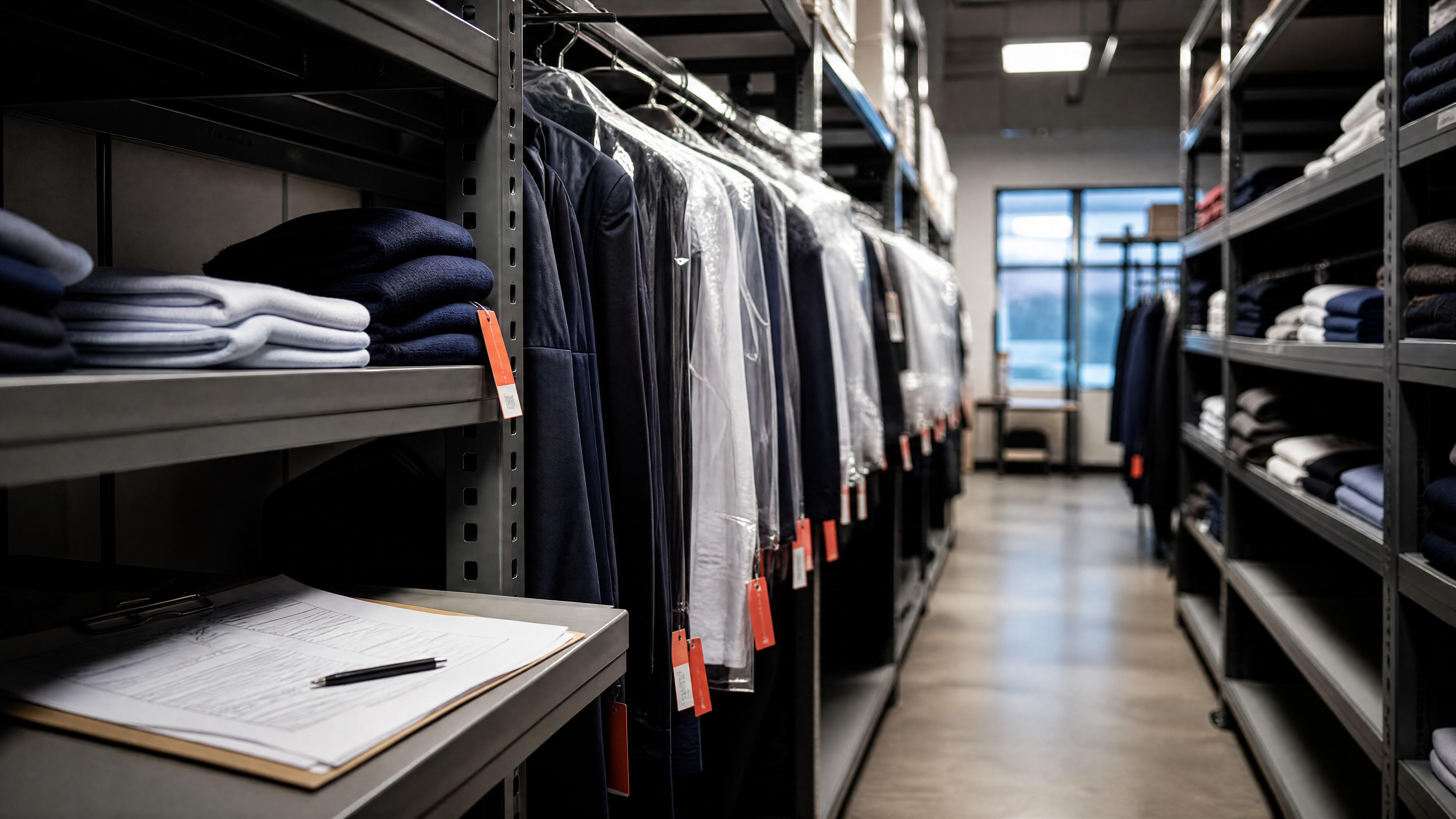 Editorial photo of retail stockroom racks for inventory decision-making and markdown planning.