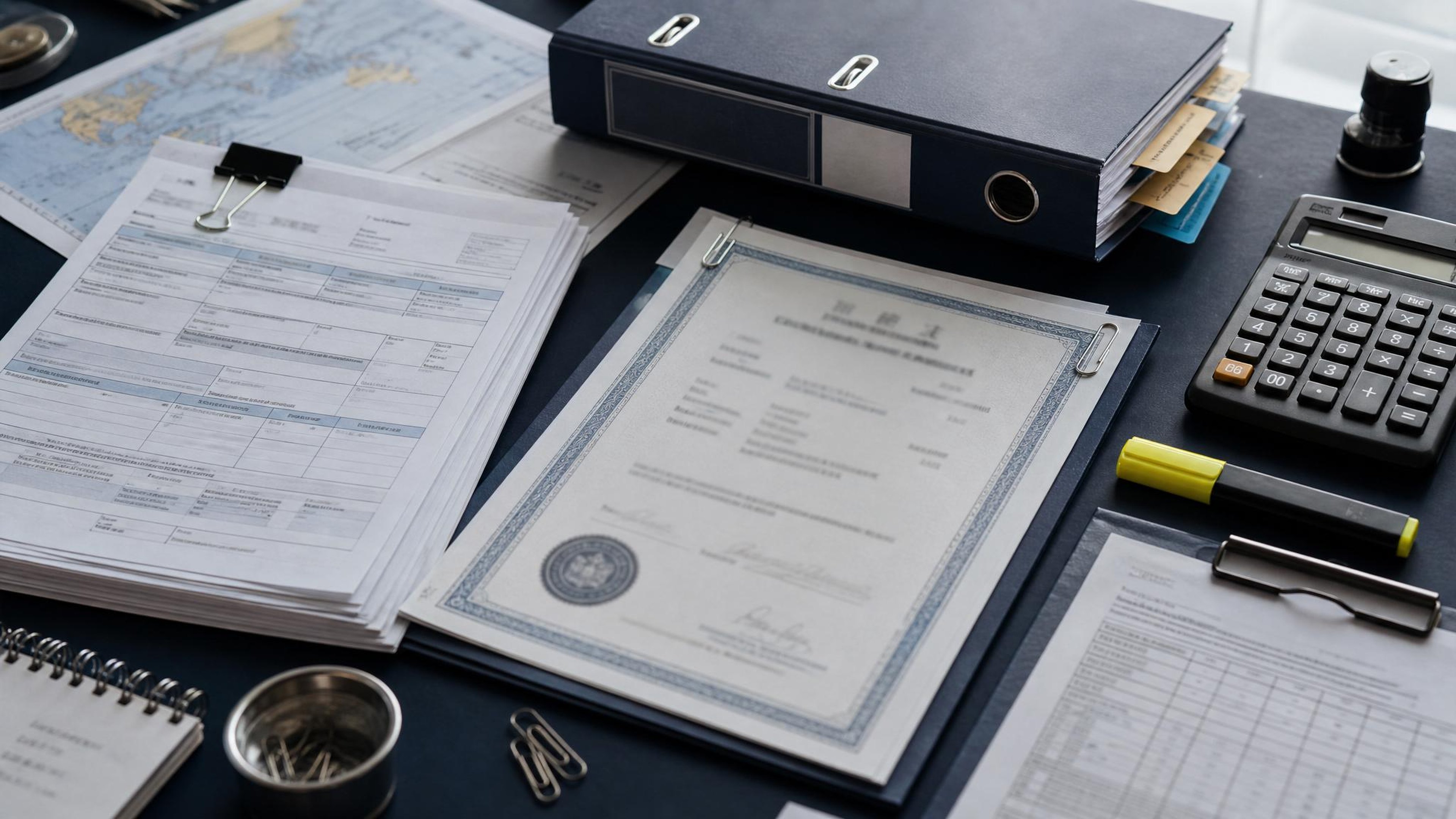 Editorial photo of customs broker document flat lay for the article topic and merchant operations context.