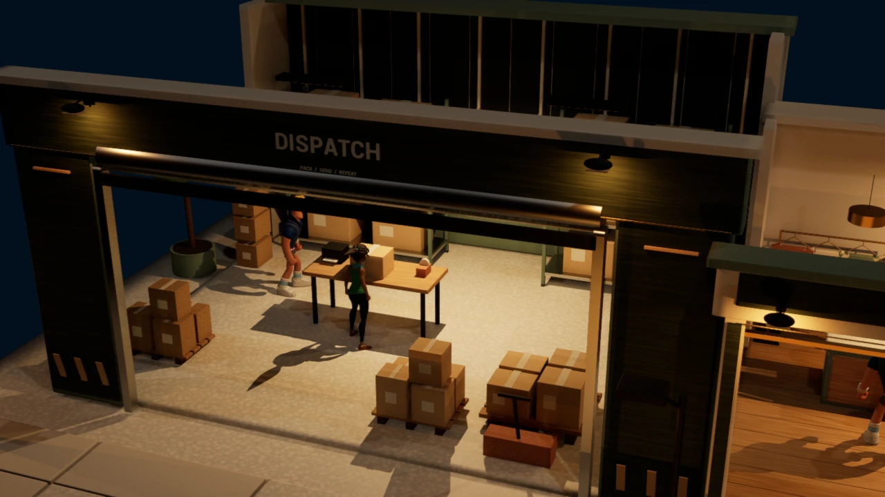 A closer look at a miniature warehouse.